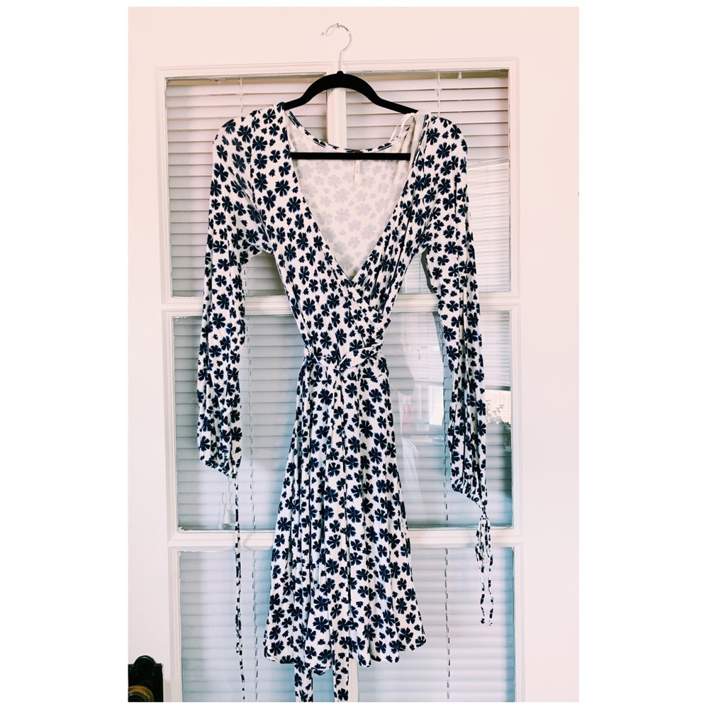 Free People blue floral print wrap dress